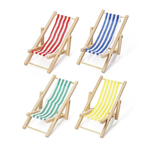 Odoria 1/12 Scale Dolls House Mini Deck Chair Miniature Beach Chair Dollhouse Garden Accessories, 4Pcs
