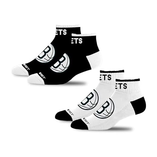 For Bare Feet NBA Brooklyn Nets Front and Center Quarter Socks, 2 Pack, Adult Large