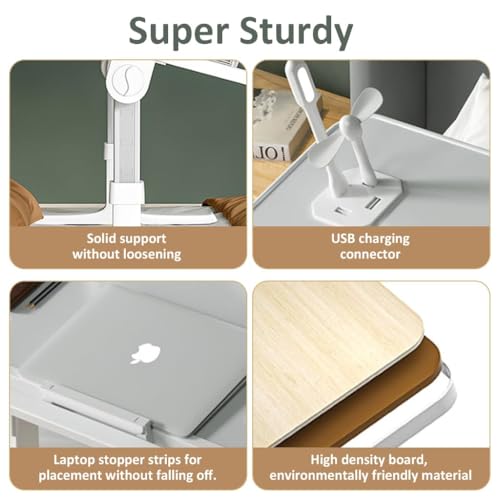 Image of Yorten Laptop Desk for Bed, Adjustable Beds Table with USB Charge Port Foldable Lap top Table with Storage Drawer, Portable Laptops Bed Desk Tray for Eating Working Writing Reading