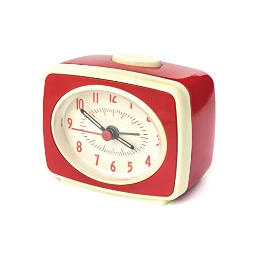 Kikkerland Small Retro Classic Vintage Style Ticking Quartz Movement Analog Alarm Clock, Glow in The Dark Hands, for Bedroom, Office, Home Decor, Battery Operated, in Red