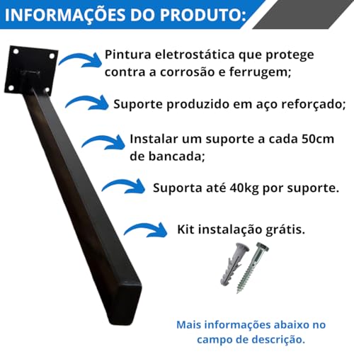 Suporte Para Pia Bancada Mesa Parafusar Reforçado Grapa Para Pia Mão Francesa 50cm 2 Peças
