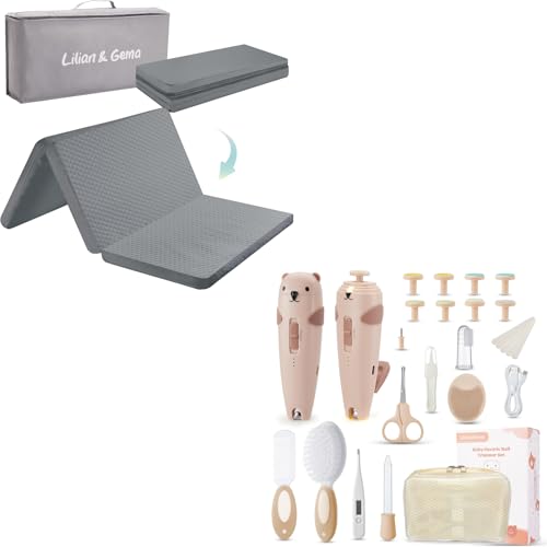 Lilian&Gema Pack and Play Mattress 38"x26"x1.5" & 28-in-1 Baby Healthcare and Grooming Kit