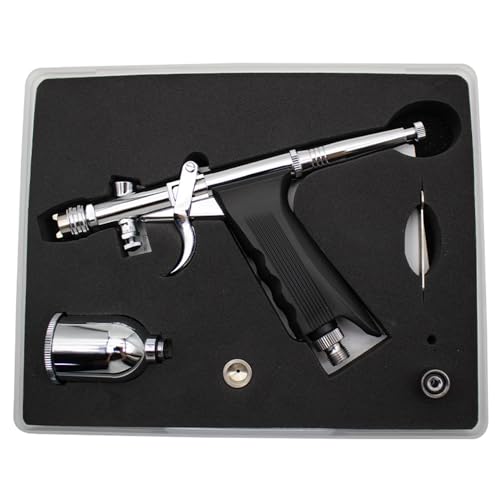 Image of Uouteo Airbrush Kit, Airbrush Trigger Gun with 0.3mm Fan Spray Cap /Needles /Nozzles, 15 CC Cup for Painting Model Nails Cake Makeup