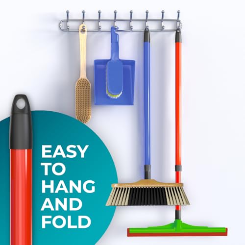 Image of HeloMorSqueegee Broom Scrubbing Brush with Telescopic Long Handle for Garage, Patio, Deck, Tile and Shower (59 Inch (Metal Broom Handle))