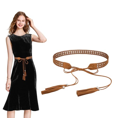 Goiern Boho Geflochtener Fransen Gürtel für Frauen Western Ethnische Kleidung Gürtel Cowgirl Vintage Leere Blumen Taille mit Wachstau