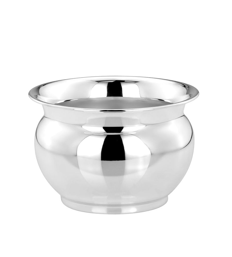 Blumenübertopf versilbert – glatter, hochglanzpolierter Pflanztopf aus Metall – eleganter Übertopf für Zimmerpflanzen & Dekoration – Ø15,5 cm, Höhe 10,5 cm