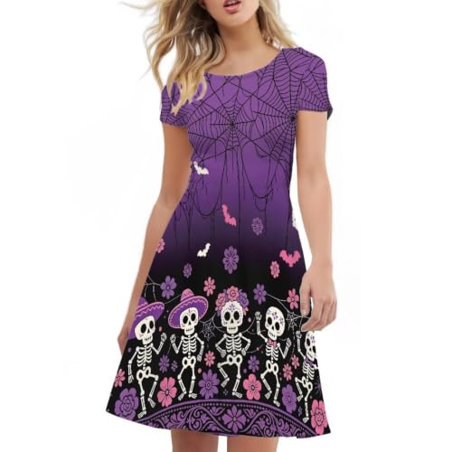 Image of HUGS IDEA Womens Puffy Swing Midi Dress Round Neck Short Sleeve Party A-Line Dresses