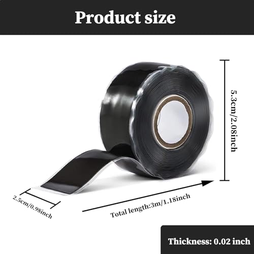 Image of Waterproof Duct Tape 2.5cm x 3m, Silicone Repair Tape Plumbers Tape, Self Fusing Rubber Tape Waterproof Tape for Leaks, Rubber Seal Tape for Pipes, Faucets, Handles (Black)