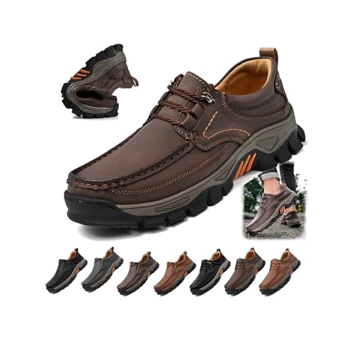 Enjerr Orthopedic Balance Shoes Men, Arch Support Hands-Free Genuine Leather Slip-On Loafers, Comfortable Walking Work Shoes