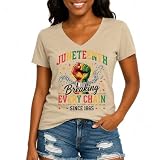 FITCOFF Juneteenth Shirts Men Juneteenth Breaking Every Chain Shirt Women Black History V-Neck Tshirt