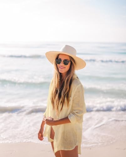 Image of Zoye Chen Women's Bikini Swimsuit Cover Up Button Down V Neck Shirts Long Sleeve Blouse Beachwear Bathing Suit