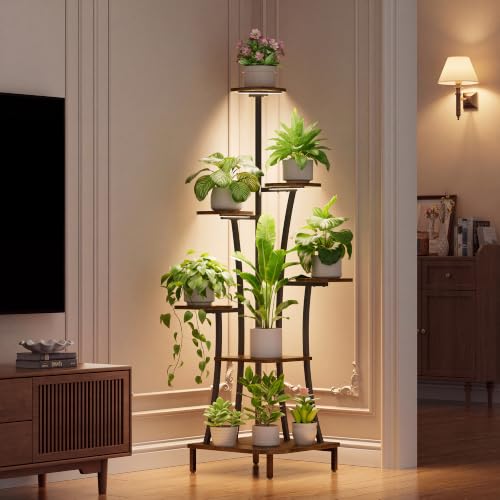 Corner Plant Stand Indoor With Grow Light, 7 Tier 63" Tall Plant Shelf