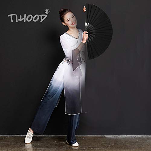 Tihood 2Pcs Large Folding Silk Hand Fan Hand Folding Fans Chinese Tai Chi Folding Fan For Men And Women Performance, Dance, Decorations, Festival, Gift (Black X2) #TOP3