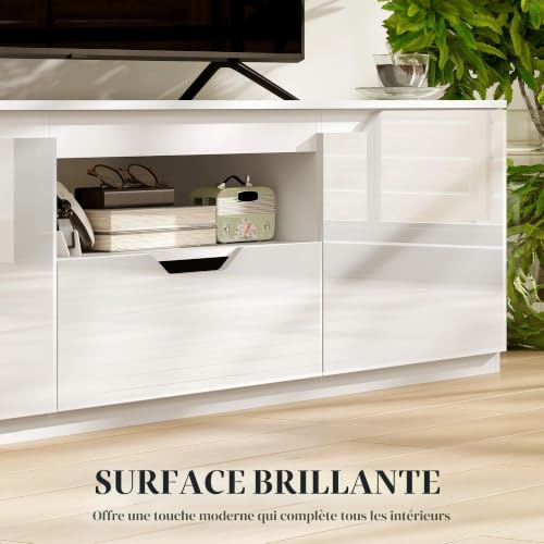 Table TV pour Salon HOMCOM Blanc 160 cm pour Masquer les Câbles de l'Écran