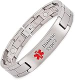Titanium Medical Alert Bracelet for Men ID Bangle Personalised 22CM/14MM (Diabetic Type 2)