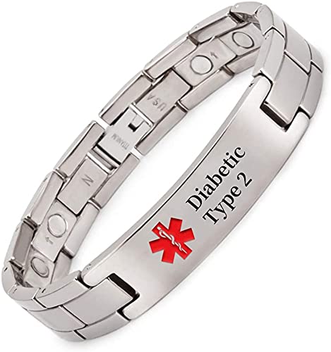 Titanium Medical Alert Bracelet For Men Id Bangle Personalised 22Cm/14Mm (Diabetic Type 2) #TOP6