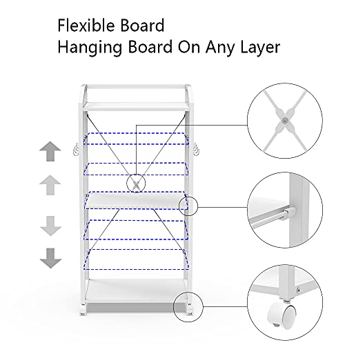 Vedecasa Large Modern White 3-Tier Mobile Printer Stand Computer Tower Stand Pc Stand Cpu Stand Wooden Adjustable Shelf For Home Office Kitchen Organizer Storage With 8 Hooks #TOP3