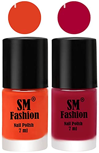 Image of Long Lasting Nail Polish | Nail Paint Combo 7 ml Each) - Set of 2 Reddish Orange -Dark Magenta