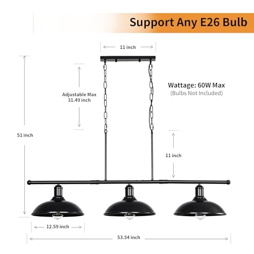 image for METOJIA Island-Lighting Pool-Table Light-Pendant Fixture - 3 Lights Ha