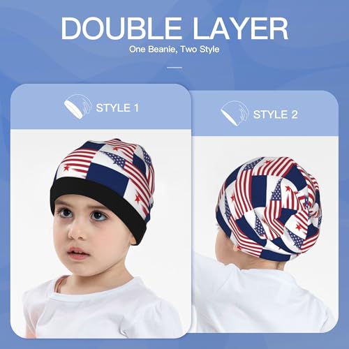 American Flag and Flag of Panama Kids Leisure Elastic Knitted Hat Junior Large Size Knit Cap Child Beanie Black3