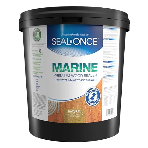 Image of Seal-Once Marine Waterproof Wood Sealer and Stain, Natural, 5 Gallon | Waterproof Sealant, Wood Stain and Sealer in One