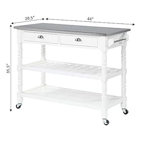 Convenience concepts french country 3 tier stainless steel kitchen cart with drawers white  urban country home decor