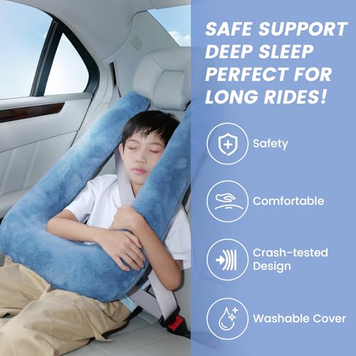 Image of Keemall Inflatable Neck Pillow for Kids - Portable Car Air Pillow for Kid Car Seat Sleeping, Safe U-Shape Air Pillow for Flight Travel, Blue Kids /Adult Travel Neck Pillow