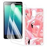 OAGELIM 2er Pack Bildschirm Schutzfolie + Hülle Kompatibel mit Lenovo Vibe P1M (5 Zoll) Künstlerisch Bedruckte Hülle & Gehärtetes Glas Kratzfest (Flamingos)