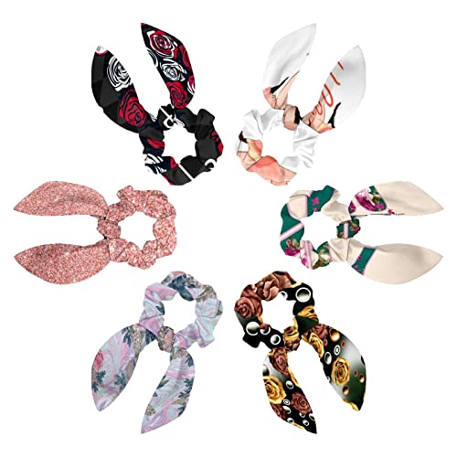 Chouchous avec nœud rose coiffure été lot de 6 élastiques cheveux fille