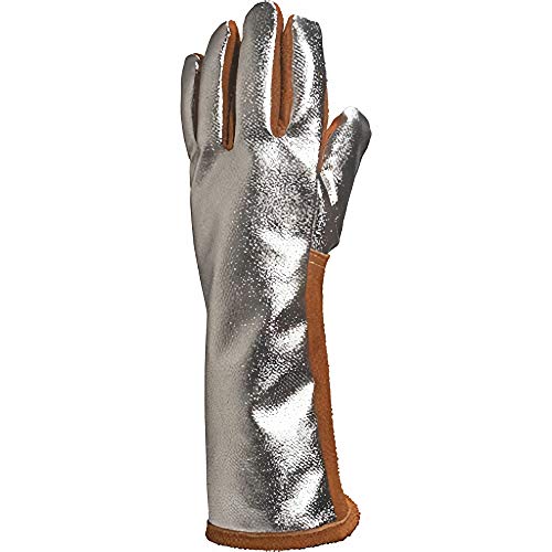 Image of Aluminized Split Leather Heat Resistant Gloves up to 200C, Long Cuff Industrial Safety Gloves for Foundry, Furnace, Welding & Hot Metal Handling, 14 Inch, Pack of 1 Pair