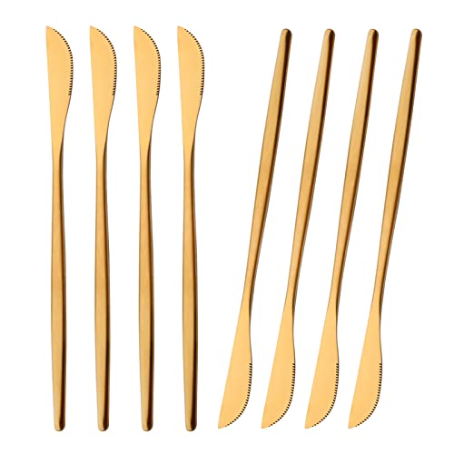 Snplowum 8-Piece Matte Gold Dinner Knife, 8.66 Inch Stainless Steel Knife Set For Steak Dessert Butter Knife