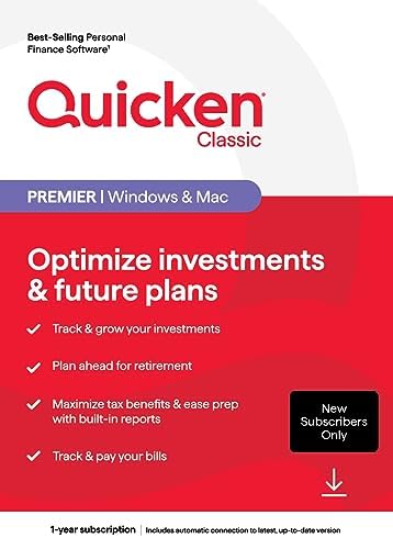 Quicken Classic Premier for New Subscribers| 1 Year [PC/Mac Online Code]