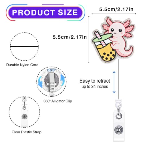 Cute Axolotl with Boba Tea Retractable Badge Reel, Cute Animal Badge ID Holder for Nurse Nursing RN CNA LPN CMA Doctor Healthcare & Medical Worker, Funny Nurses Week Gift, Axolotl Badge Reel | Acrylic - Image 2
