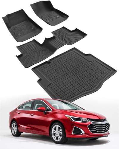 Image of Car Floor Mats for Chevy Cruze 2016-2019 Front Rear Cargo Accessories Set | TPE Material All Weather Easy-install Odorless Waterproof No Trim Non-slip Easy-clean Fits Sedan and Spare Tire Version Only