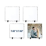 Vesub 4 Pcs Sublimation Slate Rock Blanks, 7.62 x 7.62 Inch Square Sublimation Stone Slate with Disp