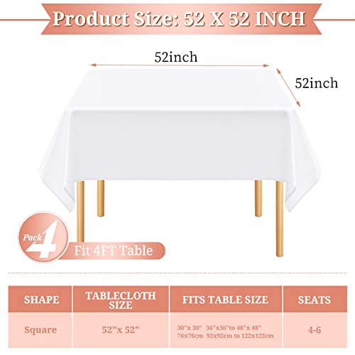 4 Packs White Square Tablecloth,52X52 Inch White Polyester Table Cover For Small Square Tables,Washable Resistant Stain And Wrinkle Table Cloth,For Wedding,Banquet,Restaurant And Parties Decorate #TOP1