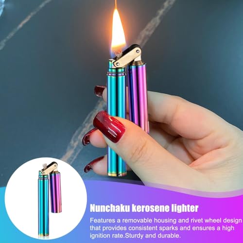 Image of Smoke King Lighter Retro Purple Stick Lighter, Refillable Brass Windproof Pocket Lighter with Open Flame, Classic Gift for Men (Fuel Not Included)