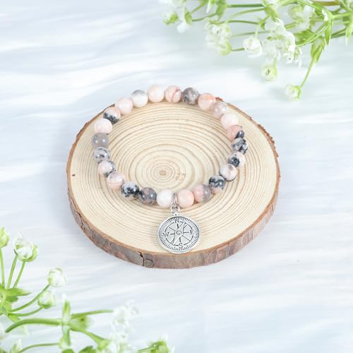 MollyQueen Compass Bracelet Coworker Leaving Gifts for Women Goodbye Gifts for Coworkers Farewell Gifts Natural Stone Bead Bracelet2