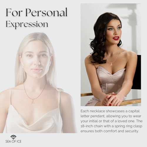 SEA OF ICE Letter Initial Necklace, Alphabet Letter Pendant Necklace, Sterling Silver, Gold, Rose Gold Necklace for Women, Elegant Initial Necklaces, Personalized Custom Women's Necklaces3