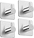 Price comparison product image Koksi No Drill Hooks Stainless Steel Self-Adhesive Hanger, Use in Kitchens, Bathrooms, Hallways for Coats, Towels, Hats, Robes (4 Single Hooks)