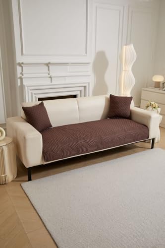 Image of HOMETHREADS Premium Cotton Sofa Cover Mat with PVC Backing for Non-Slip Comfort (Brown, 1 Seater Large| 70x90cm)