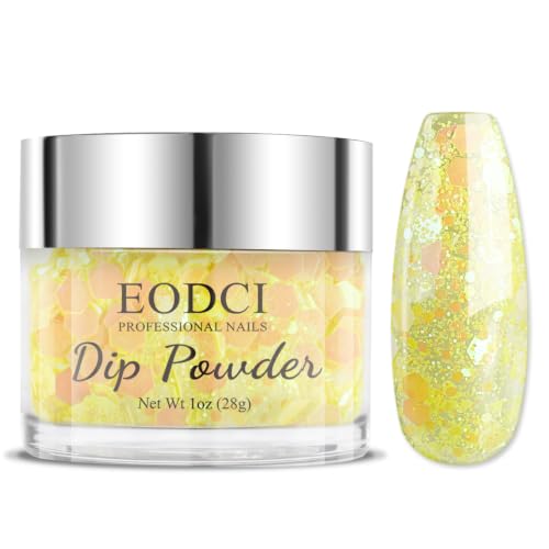 EODCI Yellow Glitter Dip Powder, Iridescent Hexagon Sequins Nail ...