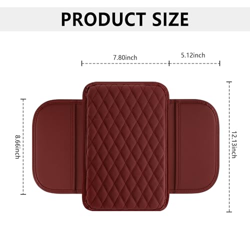 Image of Stacool Upgraded Car Center Console Cover,Microfiber Leather Car Armrest Cover Cushion with 2 Storage Bags,Universal Car Armrest Storage Box (Red)