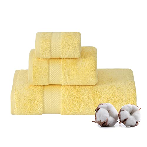Textilom 100% Turkish Cotton 3 Pcs Bath Towel Set, Luxury Bath Towels For Bathroom, Soft & Absorbent Bathroom Towels Set (1 Bath Towel, 1 Hand Towel, 1 Washcloth)- Yellow #TOP19