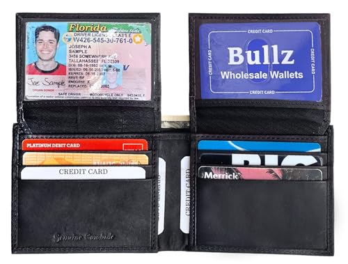 Bullz Cowhide Leather 2 Flap Up ID Window -12 Credit Card Slots Holder Mens Wallet2