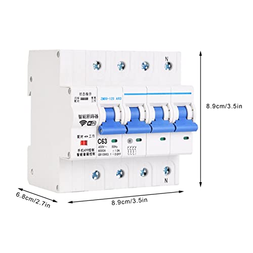 Intelligenter Leistungsschalter, WiFi 4P Drahtloser Fernsteuerungsschalter, 25A 40A 63A 80A 100A Leitungsschutzschalter, ZMB9-125 400V Sicherungsautomat(63A)