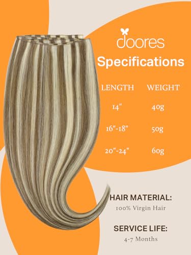 Image of DOORES Hand Tied Weft Hair Extensions Human Hair, 18 Inch Ash Brown to Platinum Blonde 50g, Hair Extensions Human Hair Natural Straight