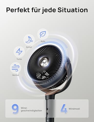 DREO Standventilator sehr leise, Ventilator groß mit Fernbedienung, 20dB Silent Ventilator mit DC-Motor, 120° Oszillierend, 4 Modi, 94-107cm höhenverstellbar, Bodenventilator, TurboPoly™ Fan 512 4