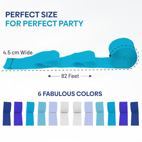 Image of 12 Blue White Streamers, 984ft Pack of Crepe Paper Party Decorations | Each roll is 82 ft long and 1.8 Inch wide ideal for Birthday Party Decor, Graduation Parties and Baby Showers