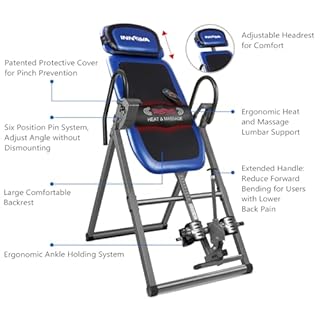 INNOVA HEALTH AND FITNESS ITM4800 Advanced Heat and Massage Inversion Table,Black/ Blue / Gray